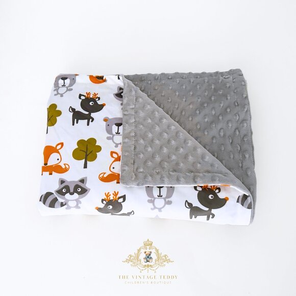 NWT Cute Children's Soft Plush Minky Reversible Blanket Woodland Animals Friends - Picture 3 of 4